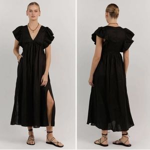 DISSH NWT Bonnie Linen Midi Frill dress in black size 4